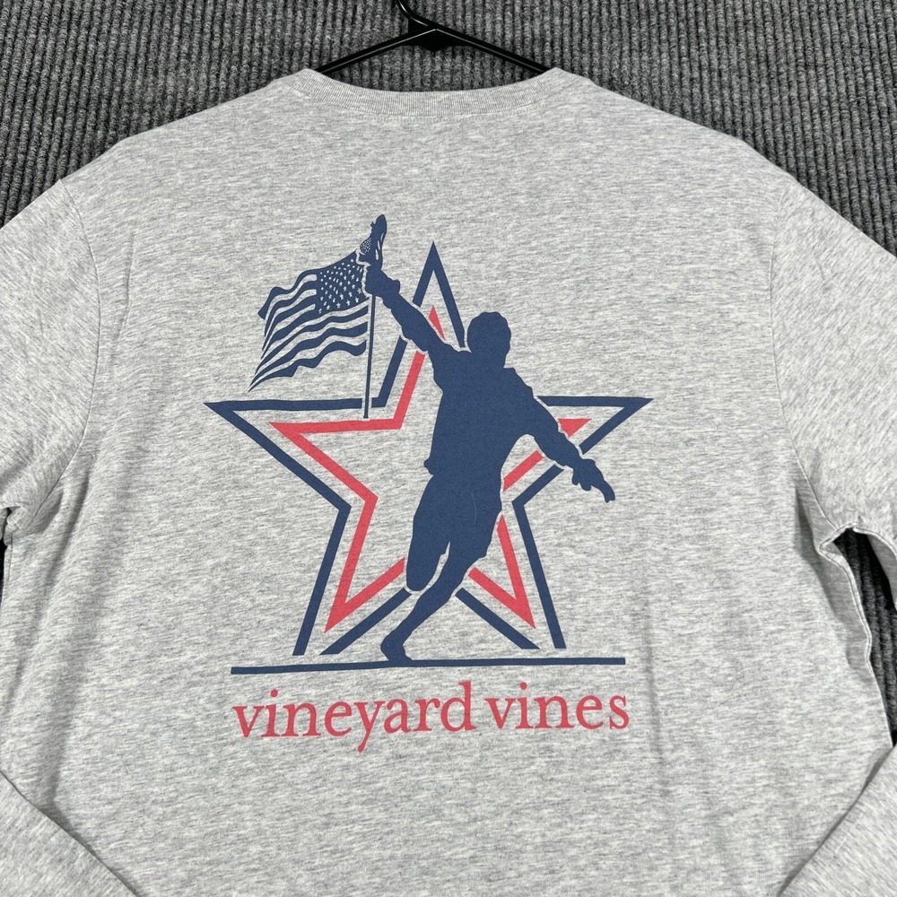 Vineyard Vines Lacrosse Shirt Mens Small Gray Long Sleeve Pocket Crew New